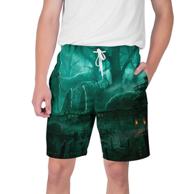 Мужские шорты 3D с принтом Причал у болота в Екатеринбурге,  полиэстер 100% | прямой крой, два кармана без застежек по бокам. Мягкая трикотажная резинка на поясе, внутри которой широкие завязки. Длина чуть выше колен | 
