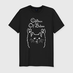 Мужская футболка хлопок Slim с принтом Children of Bodom рок кот в Белгороде, 92% хлопок, 8% лайкра | приталенный силуэт, круглый вырез ворота, длина до линии бедра, короткий рукав | 