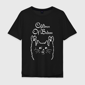 Мужская футболка хлопок Oversize с принтом Children of Bodom рок кот в Петрозаводске, 100% хлопок | свободный крой, круглый ворот, “спинка” длиннее передней части | 