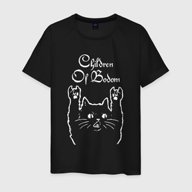 Мужская футболка хлопок с принтом Children of Bodom рок кот в Белгороде, 100% хлопок | прямой крой, круглый вырез горловины, длина до линии бедер, слегка спущенное плечо. | 