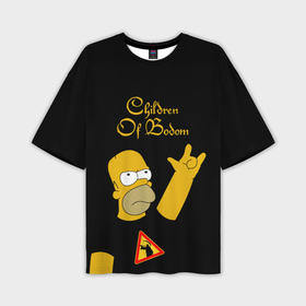 Мужская футболка OVERSIZE 3D с принтом Children of Bodom Гомер Симпсон рокер ,  |  | 
