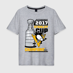 Мужская футболка хлопок Oversize с принтом Питтсбург Пингвинз НХЛ в Кировске, 100% хлопок | свободный крой, круглый ворот, “спинка” длиннее передней части | 