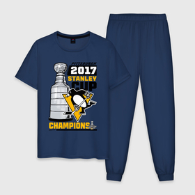 Мужская пижама хлопок с принтом Питтсбург Пингвинз НХЛ в Кировске, 100% хлопок | брюки и футболка прямого кроя, без карманов, на брюках мягкая резинка на поясе и по низу штанин
 | 