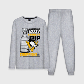 Мужская пижама с лонгсливом хлопок с принтом Питтсбург Пингвинз НХЛ в Кировске,  |  | 