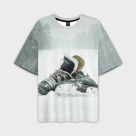 Мужская футболка OVERSIZE 3D с принтом Хоккейные коньки в Санкт-Петербурге,  |  | 