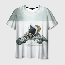 Мужская футболка 3D с принтом Хоккейные коньки в Курске, 100% полиэфир | прямой крой, круглый вырез горловины, длина до линии бедер | Тематика изображения на принте: 