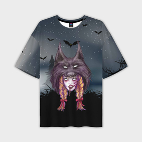 Мужская футболка OVERSIZE 3D с принтом Девушка в скальпеле волка в Кировске,  |  | 