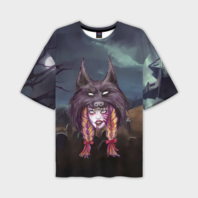 Мужская футболка OVERSIZE 3D с принтом Скальпель волка на девушке в Кировске,  |  | 