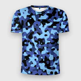 Мужская футболка 3D Slim с принтом Камуфляж  Sky Blue в Тюмени, 100% полиэстер с улучшенными характеристиками | приталенный силуэт, круглая горловина, широкие плечи, сужается к линии бедра | 