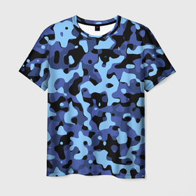 Мужская футболка 3D с принтом Камуфляж  Sky Blue в Петрозаводске, 100% полиэфир | прямой крой, круглый вырез горловины, длина до линии бедер | 
