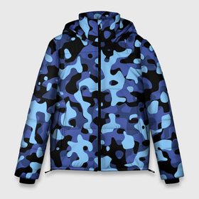 Мужская зимняя куртка 3D с принтом Камуфляж  Sky Blue в Новосибирске, верх — 100% полиэстер; подкладка — 100% полиэстер; утеплитель — 100% полиэстер | длина ниже бедра, свободный силуэт Оверсайз. Есть воротник-стойка, отстегивающийся капюшон и ветрозащитная планка. 

Боковые карманы с листочкой на кнопках и внутренний карман на молнии. | 