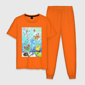 Мужская пижама хлопок с принтом Bubble Bob в Курске, 100% хлопок | брюки и футболка прямого кроя, без карманов, на брюках мягкая резинка на поясе и по низу штанин
 | 