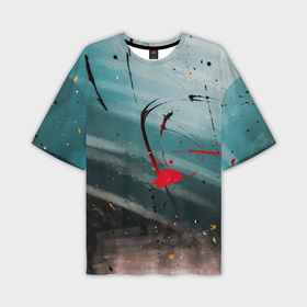 Мужская футболка OVERSIZE 3D с принтом Абстрактные пластины в синем тумане и краски в Новосибирске,  |  | 