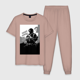 Мужская пижама хлопок с принтом Солдат войну не выбирает в Белгороде, 100% хлопок | брюки и футболка прямого кроя, без карманов, на брюках мягкая резинка на поясе и по низу штанин
 | Тематика изображения на принте: 