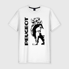 Мужская футболка хлопок Slim с принтом Peugeot лев в Петрозаводске, 92% хлопок, 8% лайкра | приталенный силуэт, круглый вырез ворота, длина до линии бедра, короткий рукав | 