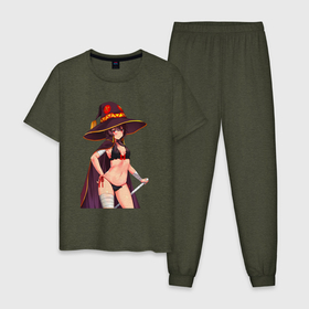 Мужская пижама хлопок с принтом Мегумин с жезлом   Коносуба в Курске, 100% хлопок | брюки и футболка прямого кроя, без карманов, на брюках мягкая резинка на поясе и по низу штанин
 | 