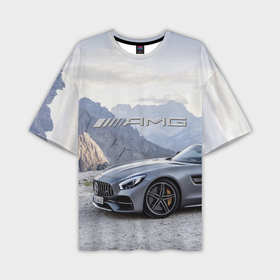 Мужская футболка OVERSIZE 3D с принтом Mercedes AMG V8 Biturbo cabriolet   mountains в Курске,  |  | Тематика изображения на принте: 