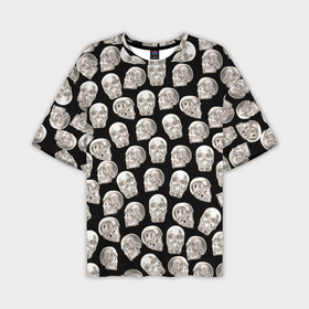 Мужская футболка OVERSIZE 3D с принтом Паттерн с металлическими серебристыми черепами в Екатеринбурге,  |  | 