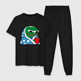 Мужская пижама хлопок с принтом Frog Pepe мем , 100% хлопок | брюки и футболка прямого кроя, без карманов, на брюках мягкая резинка на поясе и по низу штанин
 | 