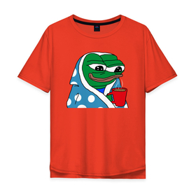 Мужская футболка хлопок Oversize с принтом Frog Pepe мем в Тюмени, 100% хлопок | свободный крой, круглый ворот, “спинка” длиннее передней части | 