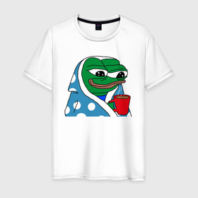 Мужская футболка хлопок с принтом Frog Pepe мем в Тюмени, 100% хлопок | прямой крой, круглый вырез горловины, длина до линии бедер, слегка спущенное плечо. | 