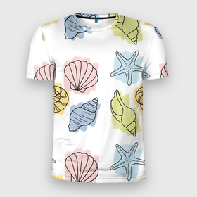 Мужская футболка 3D Slim с принтом морские обитатели в Тюмени, 100% полиэстер с улучшенными характеристиками | приталенный силуэт, круглая горловина, широкие плечи, сужается к линии бедра | 