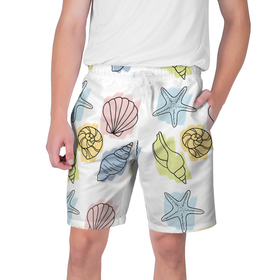Мужские шорты 3D с принтом морские обитатели ,  полиэстер 100% | прямой крой, два кармана без застежек по бокам. Мягкая трикотажная резинка на поясе, внутри которой широкие завязки. Длина чуть выше колен | 