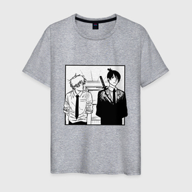 Мужская футболка хлопок с принтом Денджи и Аки Человек Бензопила в Санкт-Петербурге, 100% хлопок | прямой крой, круглый вырез горловины, длина до линии бедер, слегка спущенное плечо. | 