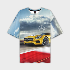 Мужская футболка OVERSIZE 3D с принтом Mercedes AMG V8 Biturbo на трассе в Тюмени,  |  | Тематика изображения на принте: 