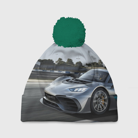 Шапка 3D c помпоном с принтом Mercedes AMG   racing team   motorsport в Курске, 100% полиэстер | универсальный размер, печать по всей поверхности изделия | Тематика изображения на принте: 