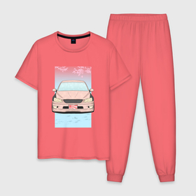 Мужская пижама хлопок с принтом Toyota Altezza stance в Санкт-Петербурге, 100% хлопок | брюки и футболка прямого кроя, без карманов, на брюках мягкая резинка на поясе и по низу штанин
 | 