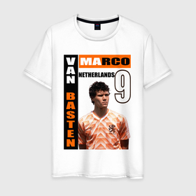 Мужская футболка хлопок с принтом Марко ван Бастен сборная Голландии в Новосибирске, 100% хлопок | прямой крой, круглый вырез горловины, длина до линии бедер, слегка спущенное плечо. | 