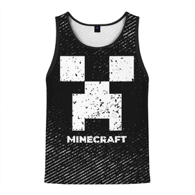 Мужская майка 3D с принтом Minecraft с потертостями на темном фоне в городе Новоалтайск, 100% полиэстер | круглая горловина, приталенный силуэт, длина до линии бедра. Пройма и горловина окантованы тонкой бейкой | 