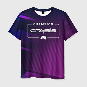 Мужская футболка 3D с принтом Crysis gaming champion: рамка с лого и джойстиком на неоновом фоне , 100% полиэфир | прямой крой, круглый вырез горловины, длина до линии бедер | 