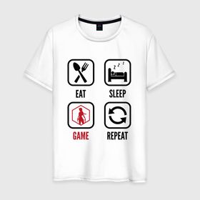 Мужская футболка хлопок с принтом Eat   sleep   Tomb Raider   repeat в Санкт-Петербурге, 100% хлопок | прямой крой, круглый вырез горловины, длина до линии бедер, слегка спущенное плечо. | 