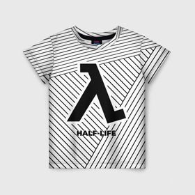 Детская футболка 3D с принтом Символ Half Life на светлом фоне с полосами , 100% гипоаллергенный полиэфир | прямой крой, круглый вырез горловины, длина до линии бедер, чуть спущенное плечо, ткань немного тянется | 