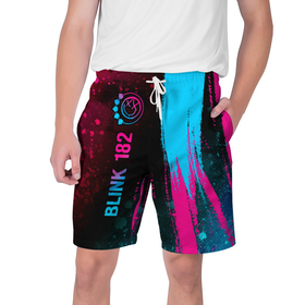 Мужские шорты 3D с принтом Blink 182   neon gradient: по вертикали ,  полиэстер 100% | прямой крой, два кармана без застежек по бокам. Мягкая трикотажная резинка на поясе, внутри которой широкие завязки. Длина чуть выше колен | 
