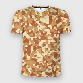 Мужская футболка 3D Slim с принтом Камуфляж Italian Desert в Тюмени, 100% полиэстер с улучшенными характеристиками | приталенный силуэт, круглая горловина, широкие плечи, сужается к линии бедра | Тематика изображения на принте: 