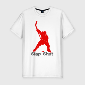 Мужская футболка хлопок Slim с принтом Щелчок выстрел   хоккеист , 92% хлопок, 8% лайкра | приталенный силуэт, круглый вырез ворота, длина до линии бедра, короткий рукав | 