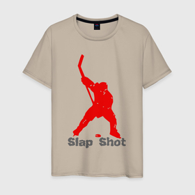 Мужская футболка хлопок с принтом Щелчок выстрел   хоккеист в Екатеринбурге, 100% хлопок | прямой крой, круглый вырез горловины, длина до линии бедер, слегка спущенное плечо. | 