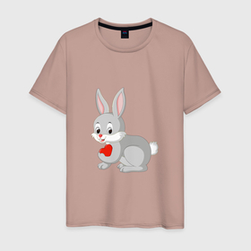 Мужская футболка хлопок с принтом Кролик и сердечко в Петрозаводске, 100% хлопок | прямой крой, круглый вырез горловины, длина до линии бедер, слегка спущенное плечо. | 