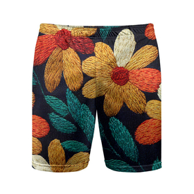 Мужские шорты спортивные с принтом Цветы в стиле вышивки ,  |  | 