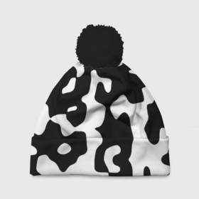Шапка 3D c помпоном с принтом Камуфляж Cowskin крупный в Ухте, 100% полиэстер | универсальный размер, печать по всей поверхности изделия | 
