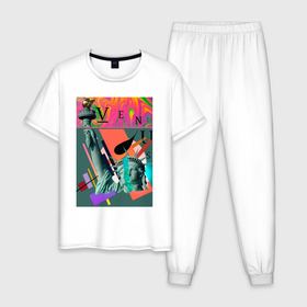 Мужская пижама хлопок с принтом Статуя Свободы абстракция в Курске, 100% хлопок | брюки и футболка прямого кроя, без карманов, на брюках мягкая резинка на поясе и по низу штанин
 | 