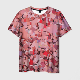 Мужская футболка 3D с принтом Розовые кубы в Тюмени, 100% полиэфир | прямой крой, круглый вырез горловины, длина до линии бедер | 