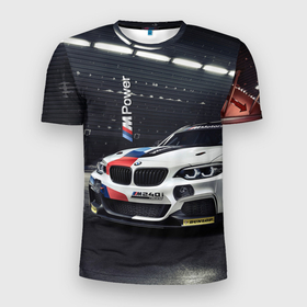 Мужская футболка 3D Slim с принтом BMW M 240 i racing   Motorsport в Екатеринбурге, 100% полиэстер с улучшенными характеристиками | приталенный силуэт, круглая горловина, широкие плечи, сужается к линии бедра | 