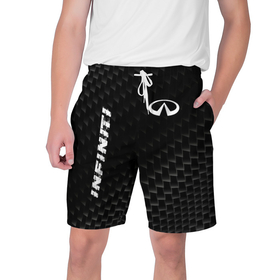 Мужские шорты 3D с принтом Infiniti карбоновый фон в Тюмени,  полиэстер 100% | прямой крой, два кармана без застежек по бокам. Мягкая трикотажная резинка на поясе, внутри которой широкие завязки. Длина чуть выше колен | 