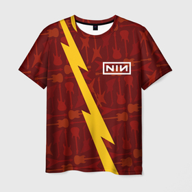 Мужская футболка 3D с принтом Nine Inch Nails гитары и молния в Тюмени, 100% полиэфир | прямой крой, круглый вырез горловины, длина до линии бедер | 