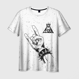 Мужская футболка 3D с принтом Fall Out Boy и рок символ в Курске, 100% полиэфир | прямой крой, круглый вырез горловины, длина до линии бедер | 