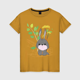 Женская футболка хлопок с принтом Кролик глазастый в Кировске, 100% хлопок | прямой крой, круглый вырез горловины, длина до линии бедер, слегка спущенное плечо | 